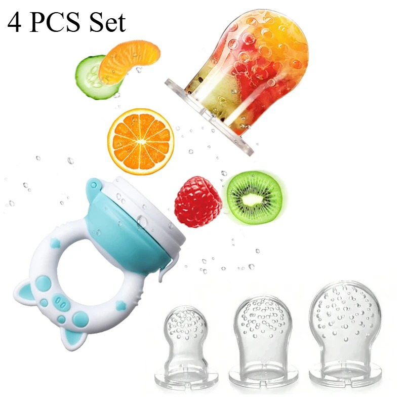 Baby Food Guide - 4개/세트 실리콘 과일&야채 피더 (영유아용, 6-36개월)