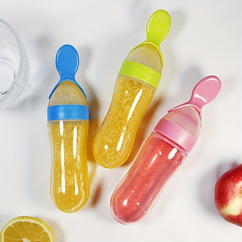 Baby Food Guide - 아기 수유용 실리콘 젖병과 스푼, 3온스