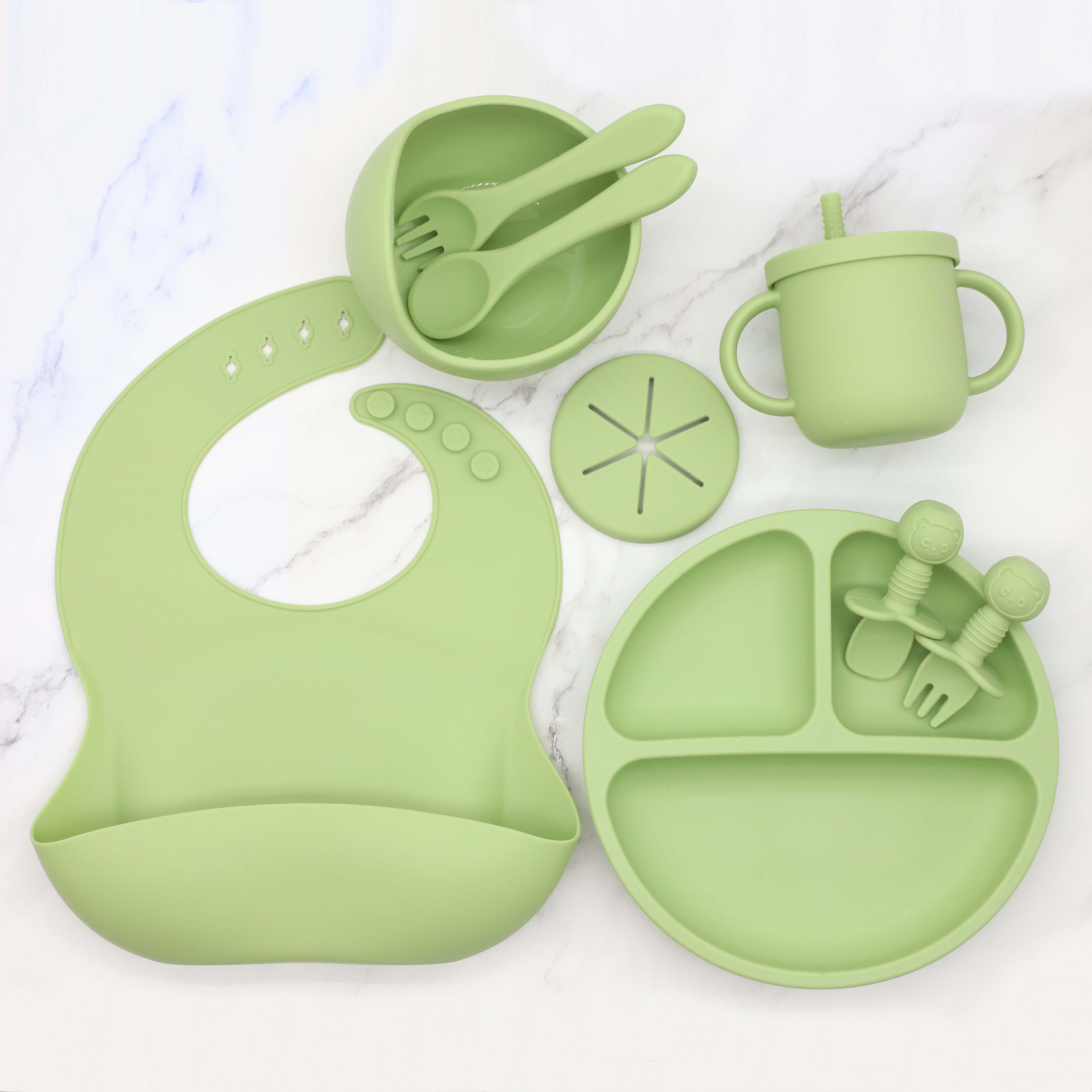 새로운 식품 등급 실리콘 식기 8종 세트 턱받이 그릇  - Baby Food Guide 리뷰 및 가격