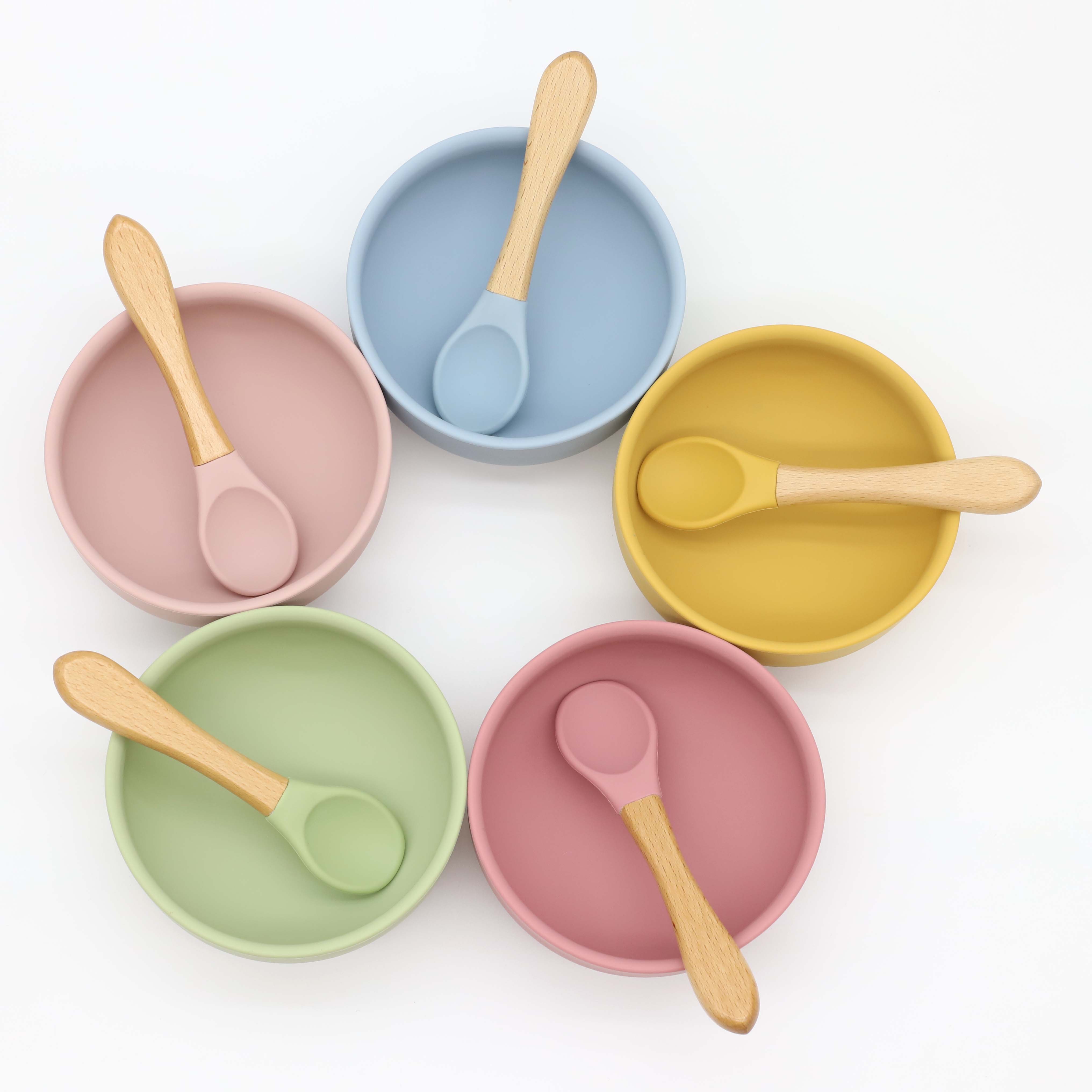 흡착컵이 있는 실리콘 그릇, 나무 손잡이 숟가락, 이유 - Baby Food Guide 리뷰 및 가격
