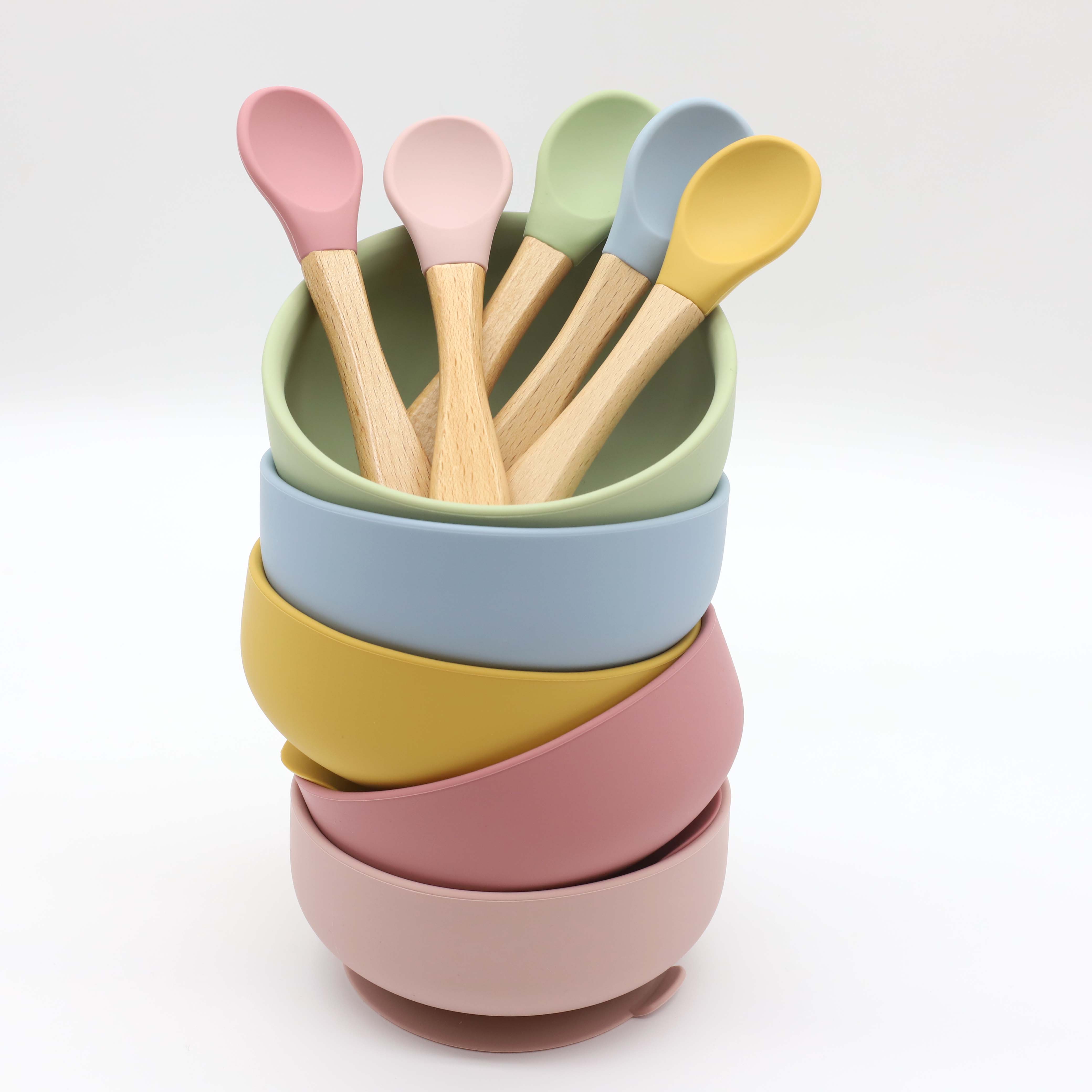 흡착컵이 있는 실리콘 그릇, 나무 손잡이 숟가락, 이유 - Baby Food Guide 리뷰 및 가격
