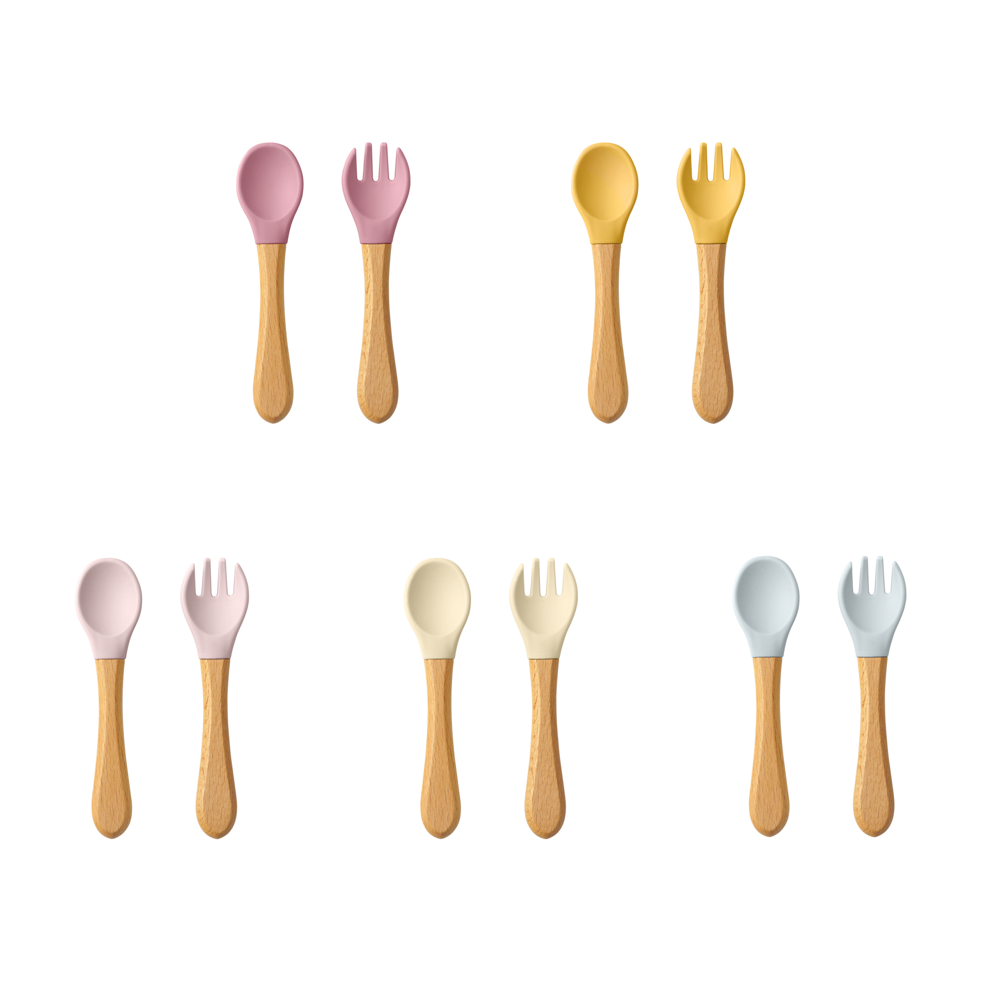 2PCS 아기 학습 숟가락 식기 세트 식품 학년 나무  - Baby Food Guide 리뷰 및 가격