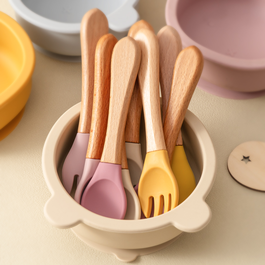 2PCS 아기 학습 숟가락 식기 세트 식품 학년 나무  - Baby Food Guide 리뷰 및 가격